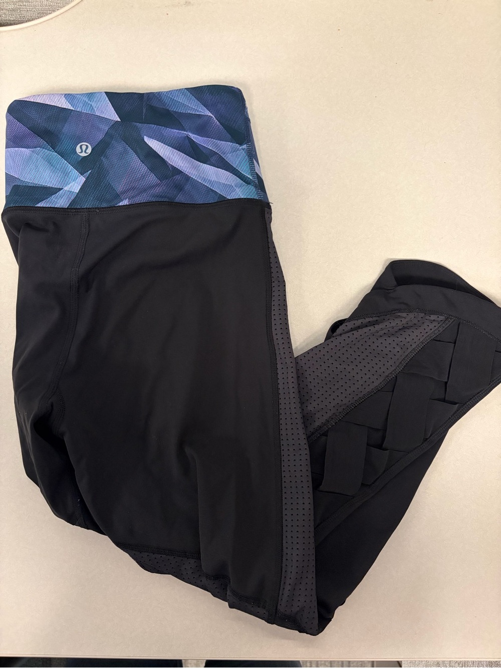 lululemon athletica Black Leggings with Blue Geometric Waistband